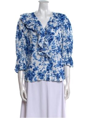 MILLIE Blue Floral Cotton Blouse S